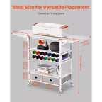 Carro de manualidades y mesa de almacenamiento rodante, compatible con Cricut, laterales plegables, 14 soportes para rollos de vinilo y 2 cajones