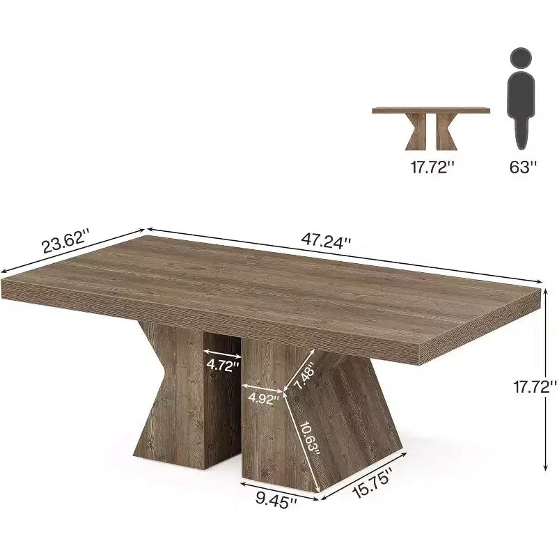 Mesa de centro de madera, mesa rectangular de 47 pulgadas con base de madera gruesa, mesa de centro estilo rústico para sala de estar (marrón)