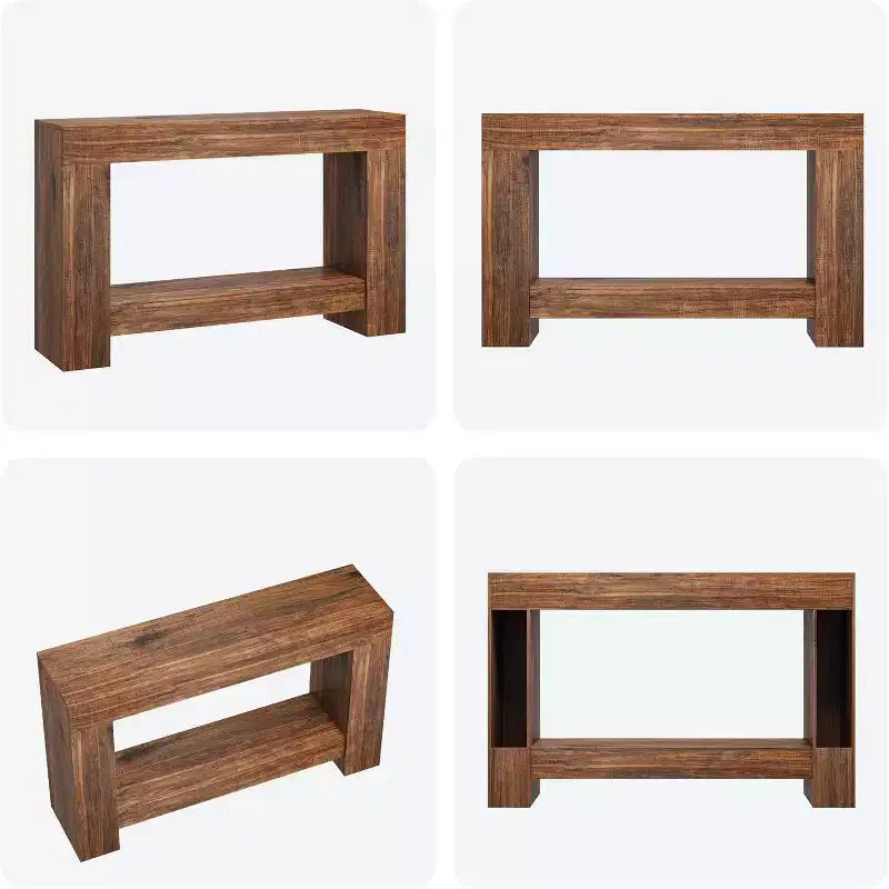 Mesa consola de entrada de granja de 47 pulgadas, mesa de sofá rústica de 2 niveles con patas de metal para detrás del sofá, pasillo, sala de estar