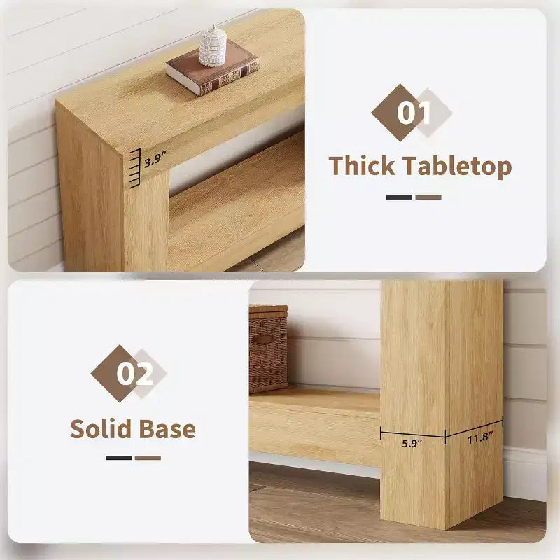 Mesa consola de entrada de granja de 47 pulgadas, mesa de sofá rústica de 2 niveles con patas de metal para detrás del sofá, pasillo, sala de estar