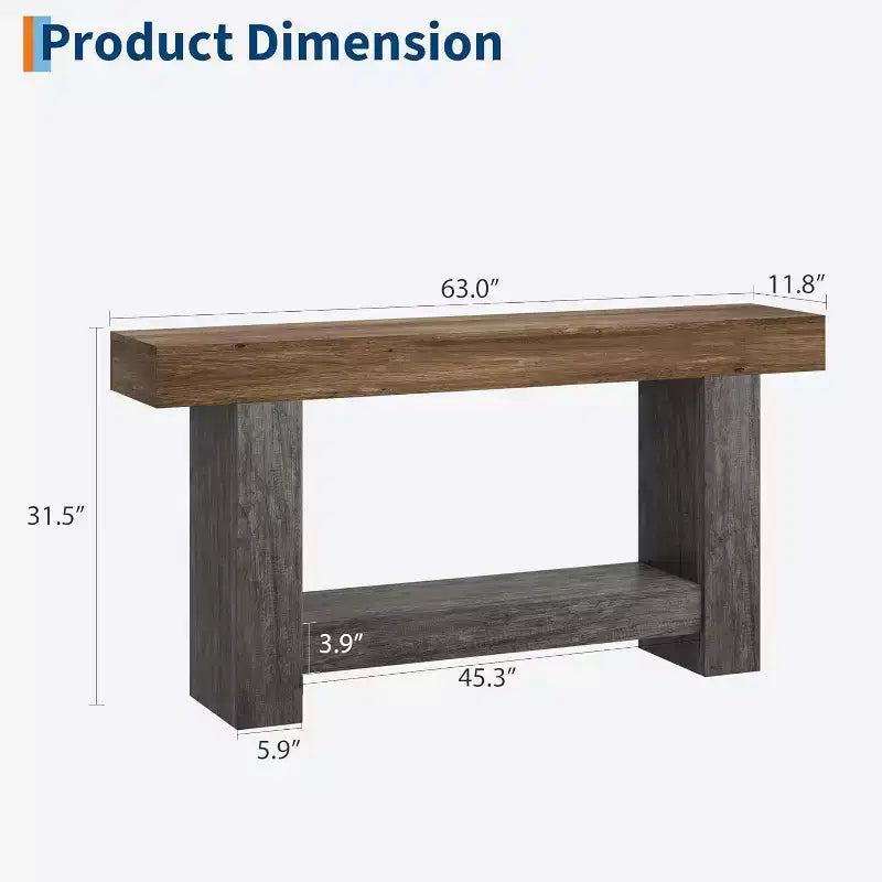 Mesa de consola rústica de 63 pulgadas con almacenamiento de 2 niveles, mesa larga de entrada y de sofá para sala de estar y pasillo