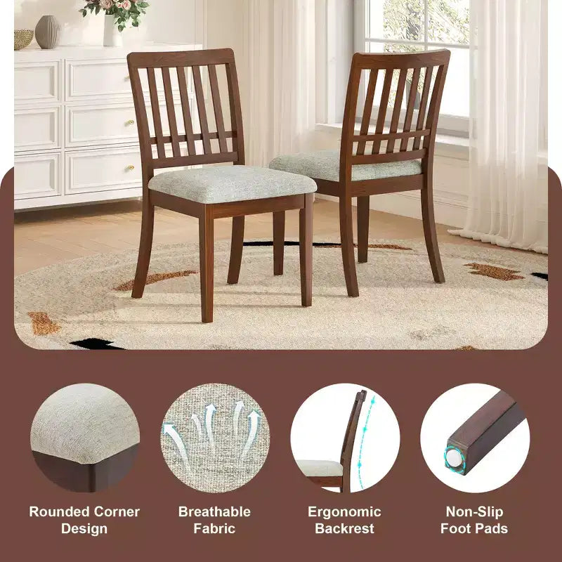 Sillas de comedor de 2 piezas con respaldo de madera curvado y asiento de tela gris