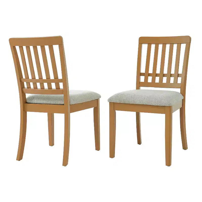 Sillas de comedor de 2 piezas con respaldo de madera curvado y asiento de tela gris