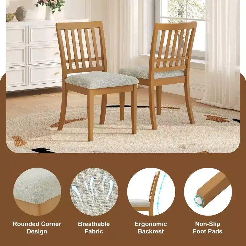Sillas de comedor de 2 piezas con respaldo de madera curvado y asiento de tela gris
