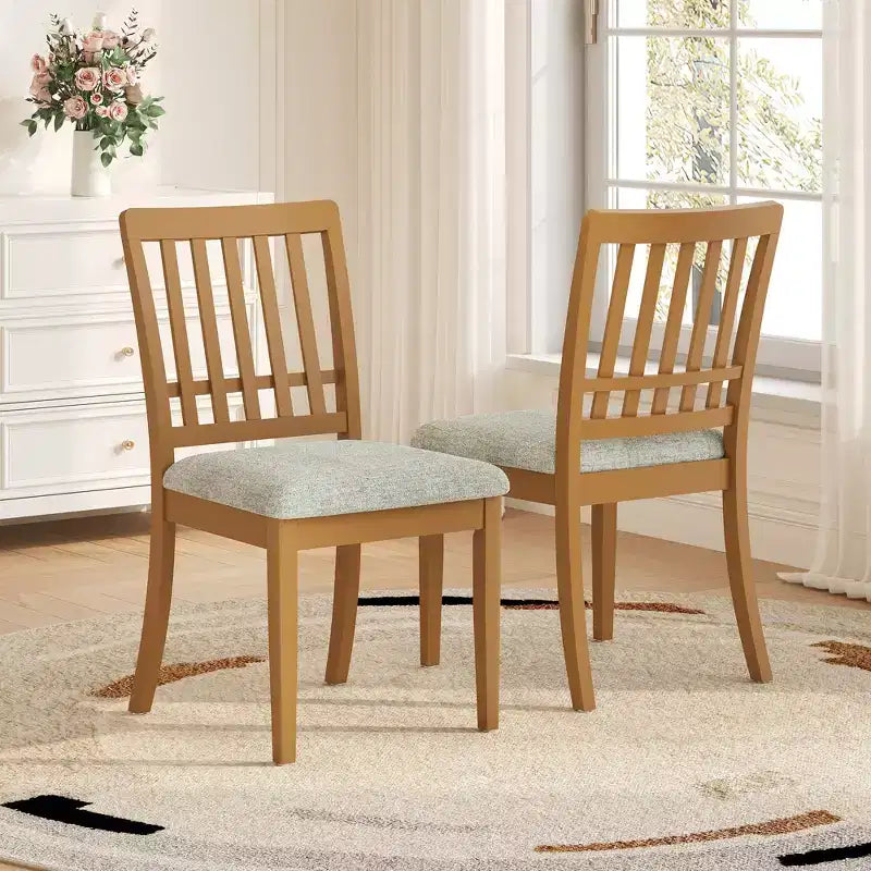 Sillas de comedor de 2 piezas con respaldo de madera curvado y asiento de tela gris