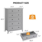 Cómoda de 5 cajones, 2 unidades, cómoda de madera, organizador de cajones de almacenamiento con tiradores dorados, cajones profundos, para sala de estar, armario, pasillo, gris