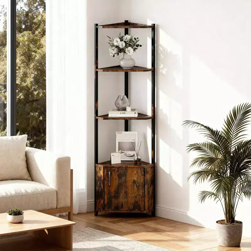 Estantería esquinera alta de 5 niveles - Vitrina esquinera de 58 pulgadas con estantes de madera maciza - Organizador de estantes de pie resistente para sala de estar, dormitorio, cocina