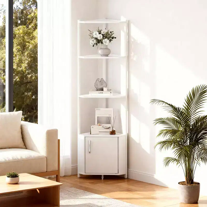 Estantería esquinera alta de 5 niveles - Vitrina esquinera de 58 pulgadas con estantes de madera maciza - Organizador de estantes de pie resistente para sala de estar, dormitorio, cocina