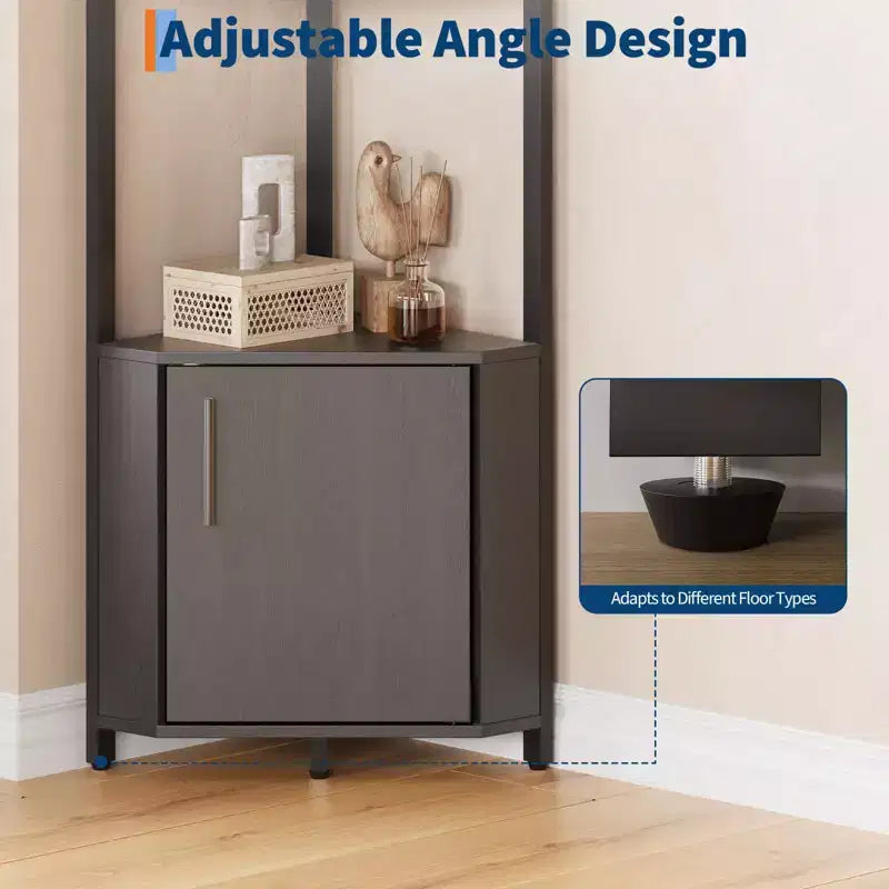 Estantería esquinera alta de 5 niveles - Vitrina esquinera de 58 pulgadas con estantes de madera maciza - Organizador de estantes de pie resistente para sala de estar, dormitorio, cocina