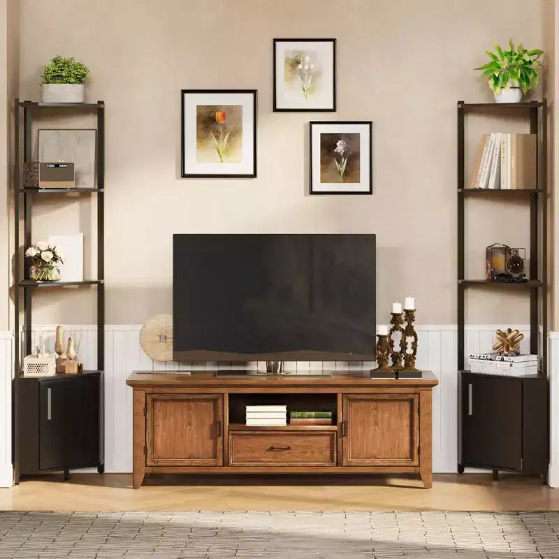 Estantería esquinera alta de 5 niveles - Vitrina esquinera de 58 pulgadas con estantes de madera maciza - Organizador de estantes de pie resistente para sala de estar, dormitorio, cocina