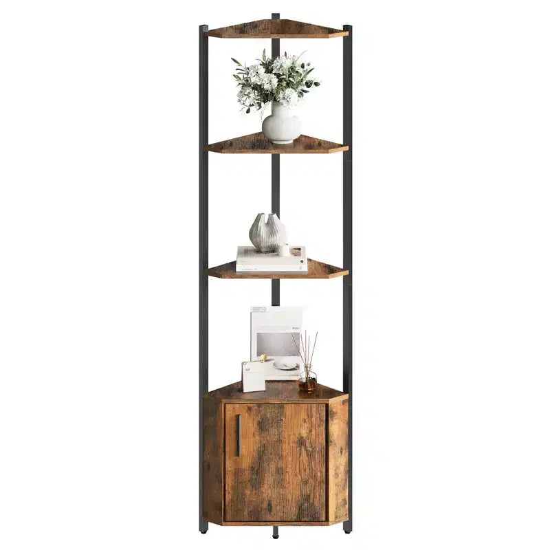 Estantería esquinera alta de 5 niveles - Vitrina esquinera de 58 pulgadas con estantes de madera maciza - Organizador de estantes de pie resistente para sala de estar, dormitorio, cocina