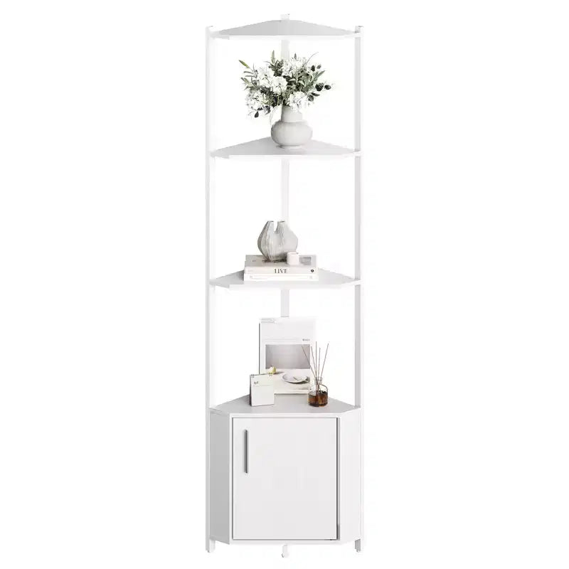 Estantería esquinera alta de 5 niveles - Vitrina esquinera de 58 pulgadas con estantes de madera maciza - Organizador de estantes de pie resistente para sala de estar, dormitorio, cocina