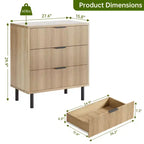 Cómoda de 2 piezas, cómoda de 29,9 pulgadas con organizador de 3 cajones con vetas de madera estriada, patas de metal y dispositivo antivuelco