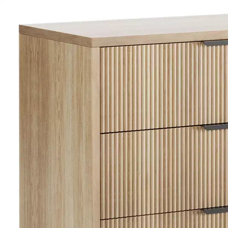Cómoda de 2 piezas, cómoda de 29,9 pulgadas con organizador de 3 cajones con vetas de madera estriada, patas de metal y dispositivo antivuelco