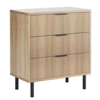 Cómoda de 2 piezas, cómoda de 29,9 pulgadas con organizador de 3 cajones con vetas de madera estriada, patas de metal y dispositivo antivuelco