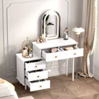 Mesa de tocador de maquillaje con espejo y luces, tocador moderno blanco con 2 cajones y gabinete ajustable de 3 cajones, mesa de tocador de madera