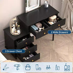 Mesa de tocador de maquillaje con espejo y luces, tocador moderno blanco con 2 cajones y gabinete ajustable de 3 cajones, mesa de tocador de madera