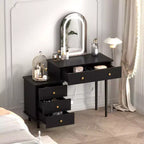 Mesa de tocador de maquillaje con espejo y luces, tocador moderno blanco con 2 cajones y gabinete ajustable de 3 cajones, mesa de tocador de madera