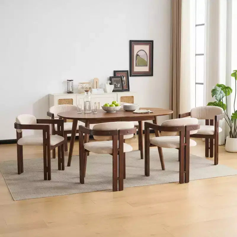 Sillas de comedor tapizadas de madera de caucho estilo Mid-Century Modern (6 piezas)