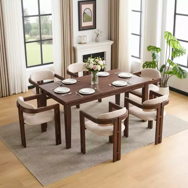 Sillas de comedor tapizadas de madera de caucho estilo Mid-Century Modern (6 piezas)