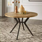 Mesa de comedor redonda para 4 personas con acabado en madera de pino claro/gris y base de metal en gris hierro