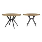 Mesa de comedor redonda para 4 personas con acabado en madera de pino claro/gris y base de metal en gris hierro