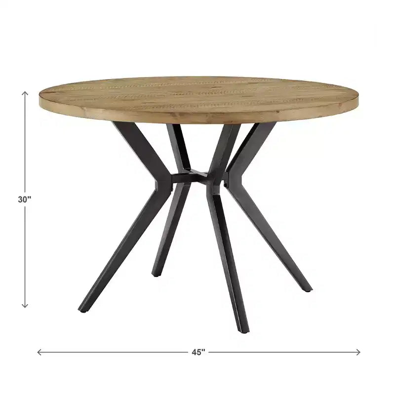 Mesa de comedor redonda para 4 personas con acabado en madera de pino claro/gris y base de metal en gris hierro