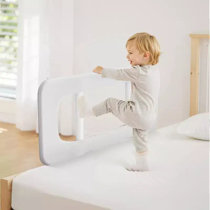 Barandilla para cama de niños pequeños, barandilla de seguridad para camas infantiles con tubo de hierro reforzado y tela Oxford, barandilla lateral de cama de altura ajustable, 1 pieza, gris