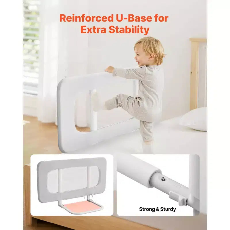 Barandilla para cama de niños pequeños, barandilla de seguridad para camas infantiles con tubo de hierro reforzado y tela Oxford, barandilla lateral de cama de altura ajustable, 1 pieza, gris