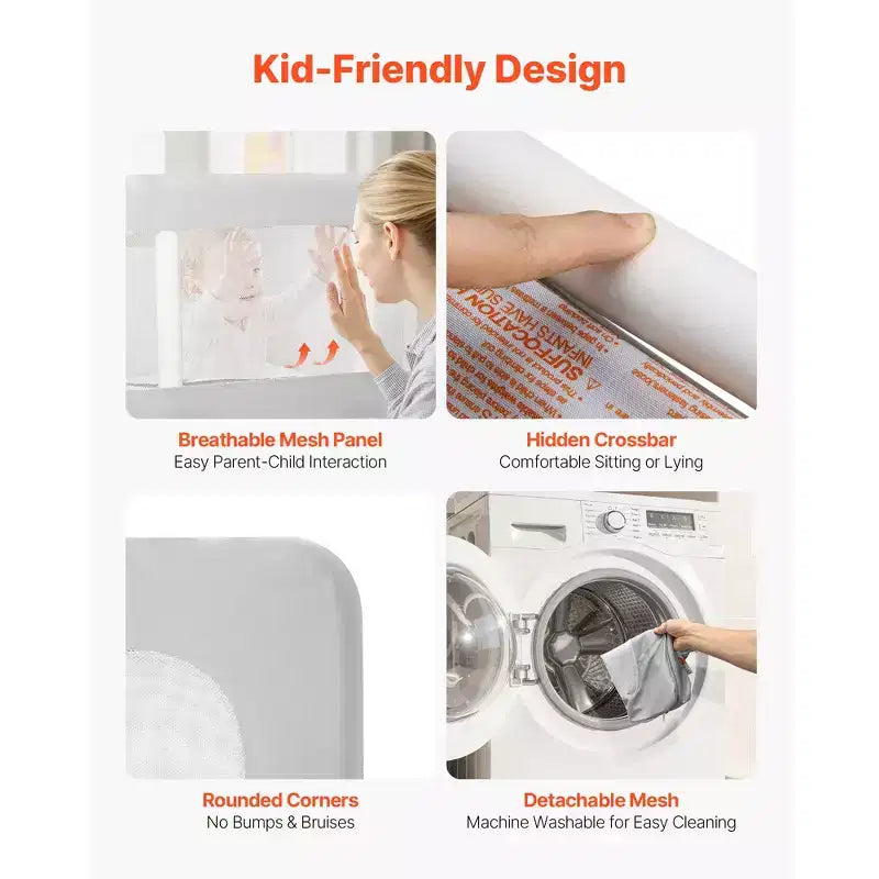 Barandilla para cama de niños pequeños, barandilla de seguridad para camas infantiles con tubo de hierro reforzado y tela Oxford, barandilla lateral de cama de altura ajustable, 1 pieza, gris