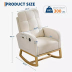 Sillón mecedora tapizado moderno para guardería, sillón planeador de bucle con respaldo alto, sillón mecedora con apoyabrazos, para sala de estar, beige