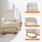 Sillón mecedora tapizado moderno para guardería, sillón planeador de bucle con respaldo alto, sillón mecedora con apoyabrazos, para sala de estar, beige