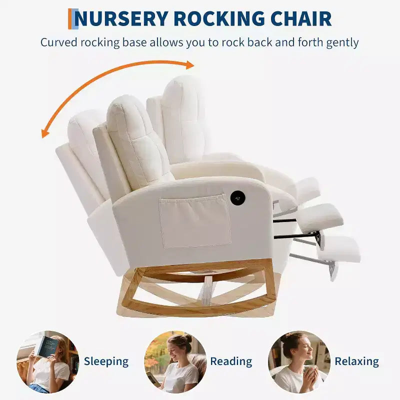 Sillón mecedora tapizado moderno para guardería, sillón planeador de bucle con respaldo alto, sillón mecedora con apoyabrazos, para sala de estar, beige