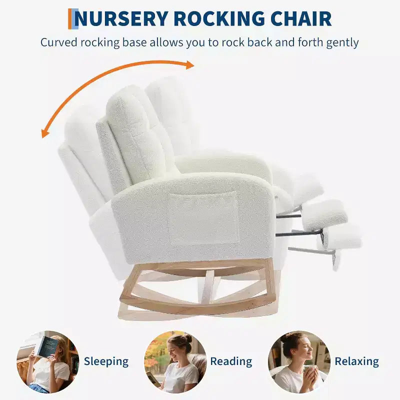 Sillón mecedora tapizado moderno para guardería, sillón planeador de bucle con respaldo alto, sillón mecedora con apoyabrazos, para sala de estar, beige