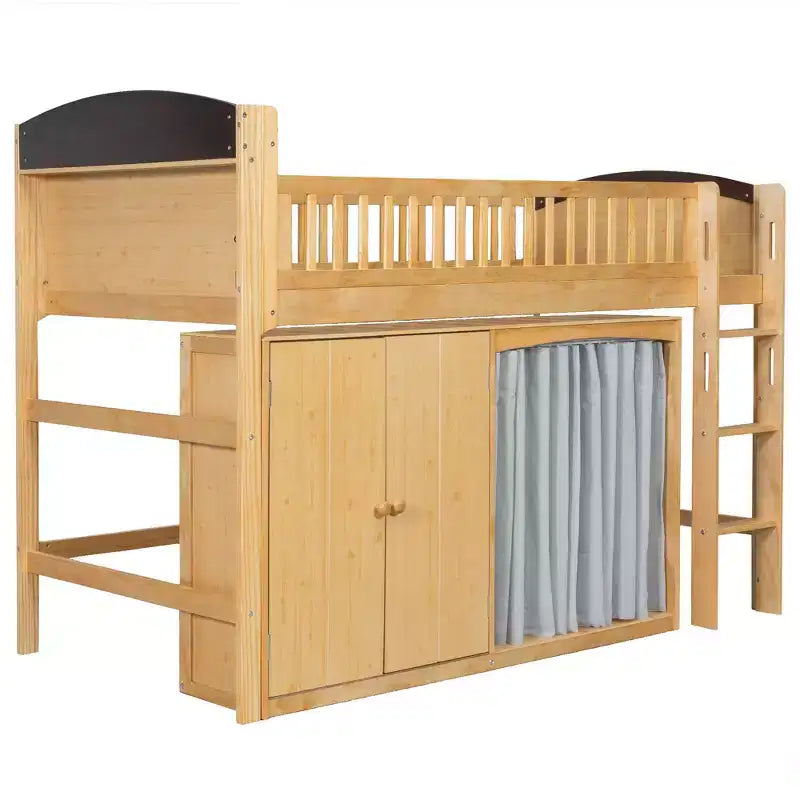 Cama alta individual/matrimonial con cabecero LED, armario y gabinete de almacenamiento de doble puerta