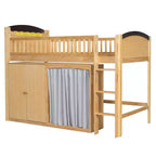 Cama alta individual/matrimonial con cabecero LED, armario y gabinete de almacenamiento de doble puerta