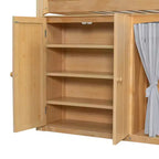 Cama alta individual/matrimonial con cabecero LED, armario y gabinete de almacenamiento de doble puerta