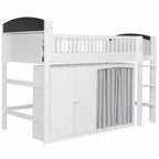 Cama alta individual/matrimonial con cabecero LED, armario y gabinete de almacenamiento de doble puerta