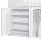 Cama alta individual/matrimonial con cabecero LED, armario y gabinete de almacenamiento de doble puerta