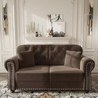 GDFStudio Eloise 63 Velvet Upholstered Chesterfield Loveseat with Nailhead Trim and Rolled Armrests