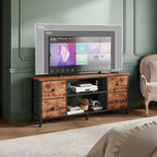 Mueble de TV de 55 pulgadas marrón con 4 cajones para televisores de hasta 60 pulgadas, consola multimedia, centro de entretenimiento, estantes abiertos, almacenamiento para dormitorio o sala de estar