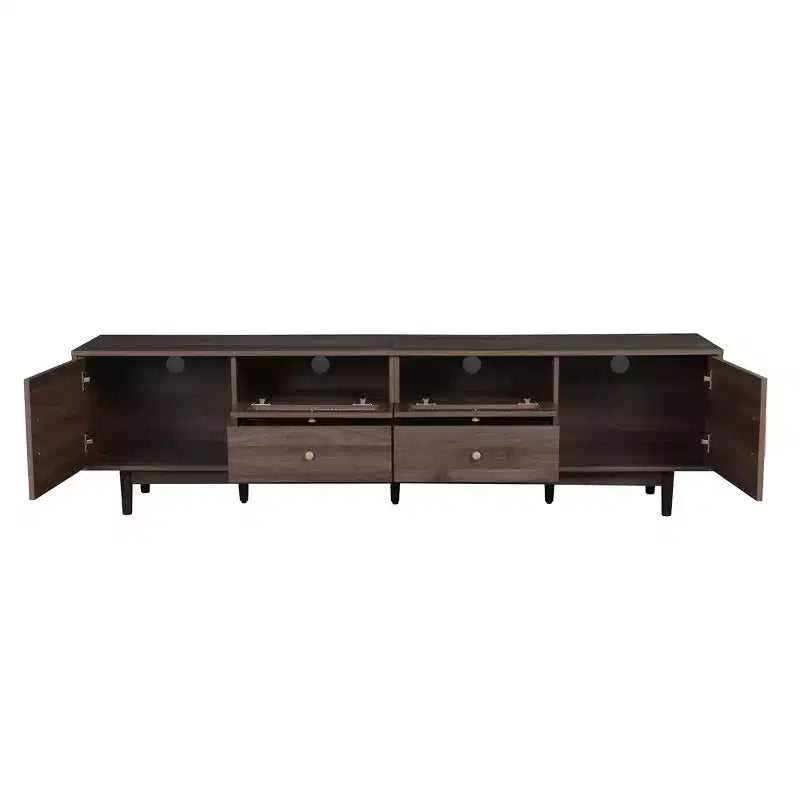 Moderno mueble de TV de madera de 76" con cajones y armario de almacenamiento de ratán