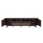 Moderno mueble de TV de madera de 76" con cajones y armario de almacenamiento de ratán