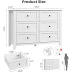 Cómoda de madera negra grande y moderna de 6 cajones, cajones profundos y tiradores metálicos para dormitorio, entrada, pasillo