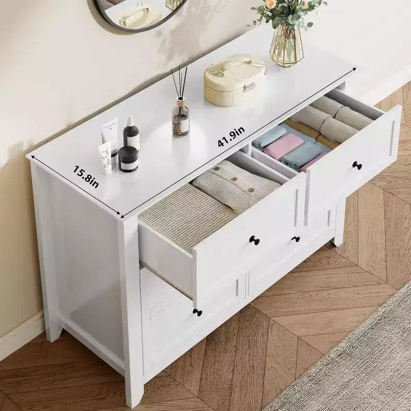 Cómoda de madera negra grande y moderna de 6 cajones, cajones profundos y tiradores metálicos para dormitorio, entrada, pasillo