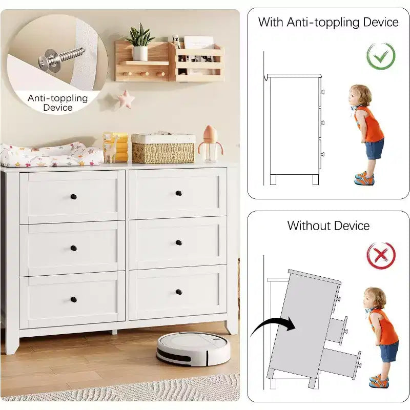 Cómoda de madera negra grande y moderna de 6 cajones, cajones profundos y tiradores metálicos para dormitorio, entrada, pasillo