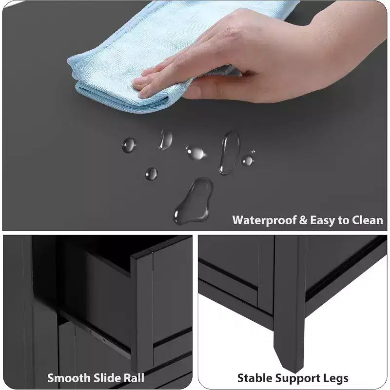 Cómoda de madera negra grande y moderna de 6 cajones, cajones profundos y tiradores metálicos para dormitorio, entrada, pasillo