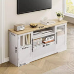 Mueble de TV estilo granja - Apto para TV de 72'', diseño de onda, 2 gabinetes con puerta de cristal, 2 espacios de almacenamiento abiertos, centro de entretenimiento para sala de estar