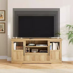 Mueble de TV estilo granja - Apto para TV de 72'', diseño de onda, 2 gabinetes con puerta de cristal, 2 espacios de almacenamiento abiertos, centro de entretenimiento para sala de estar