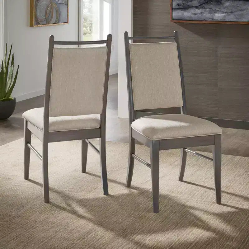 Silla de comedor con estructura de madera y tapizado de tela beige (2 piezas)